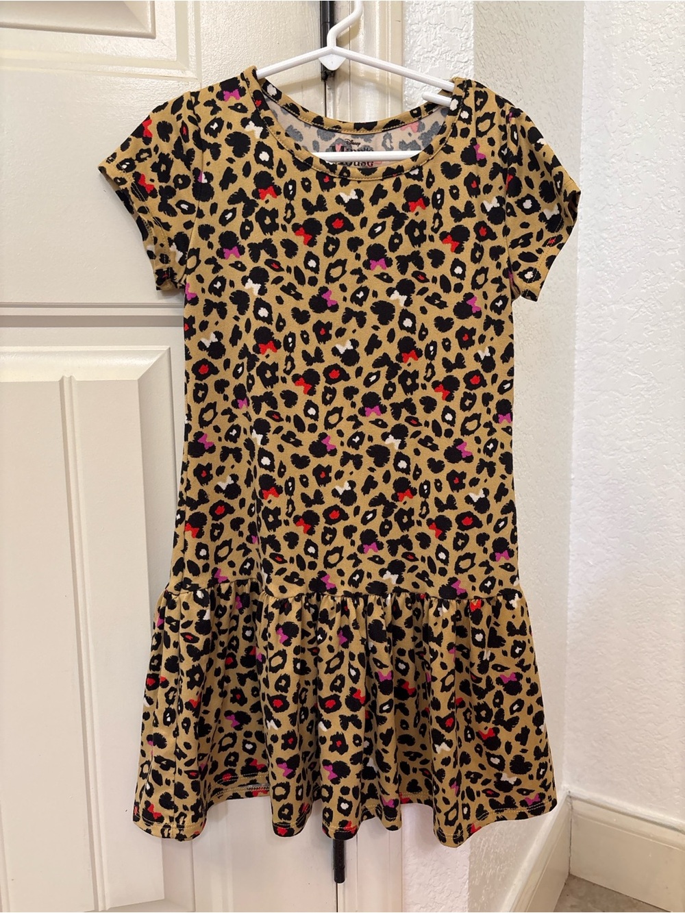 Girls Minnie Mouse Leopard Print Dress Size 6/6x Animal Print Short Sleeve